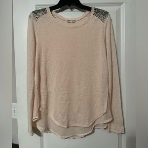 Long sleeved Beaded Top with sheer pink sleeves able underneath